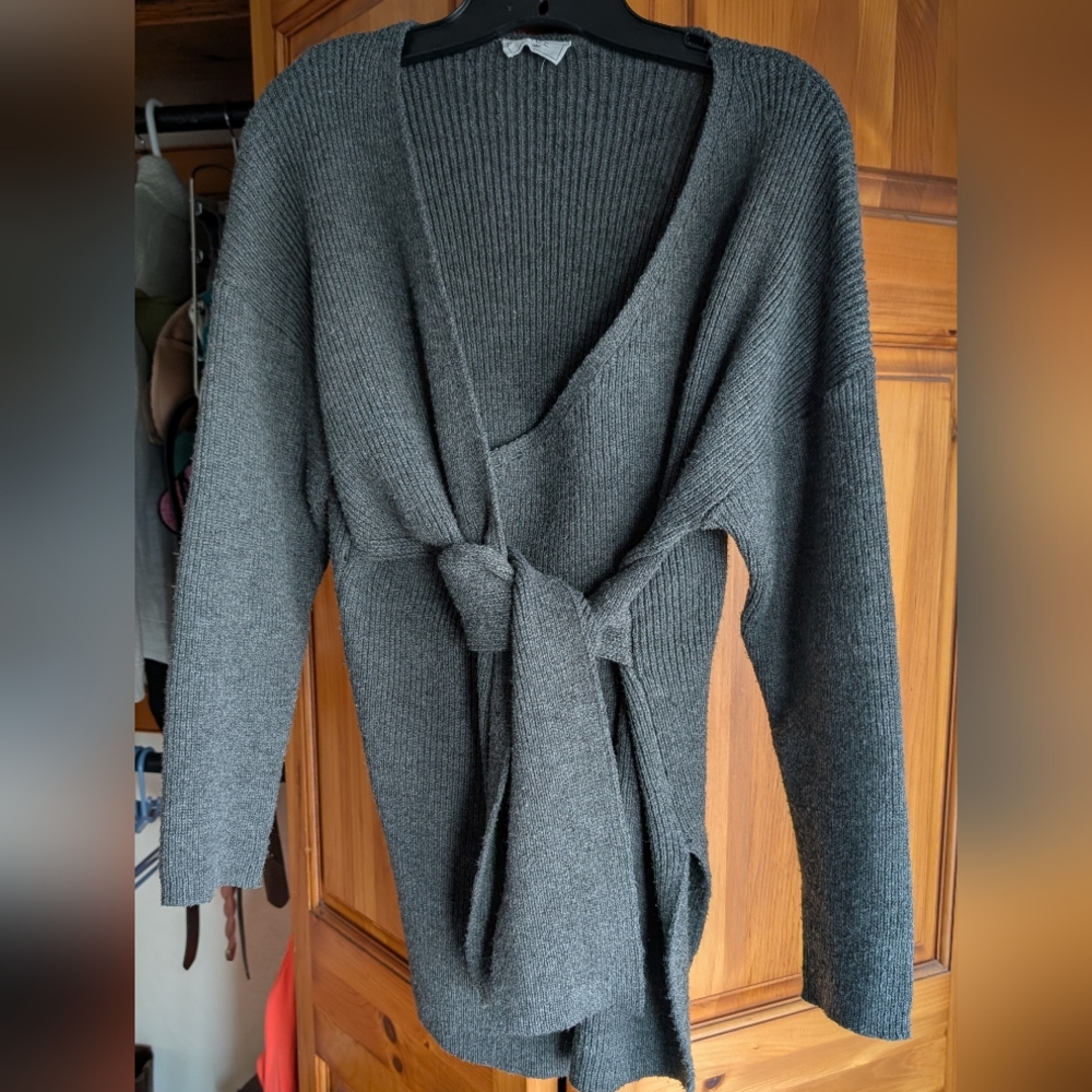 Sage Gray Knit Wrap Tunic Sweater - Picture 10 of 12